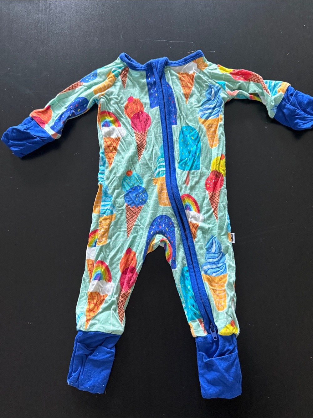 Little Sleepies Aqua Ice Cream Print One-Piece with Royal Blue Trim